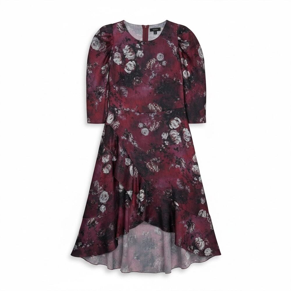 Marchesa Floral Midi Dress Purple Printed Chiffon Size 10
